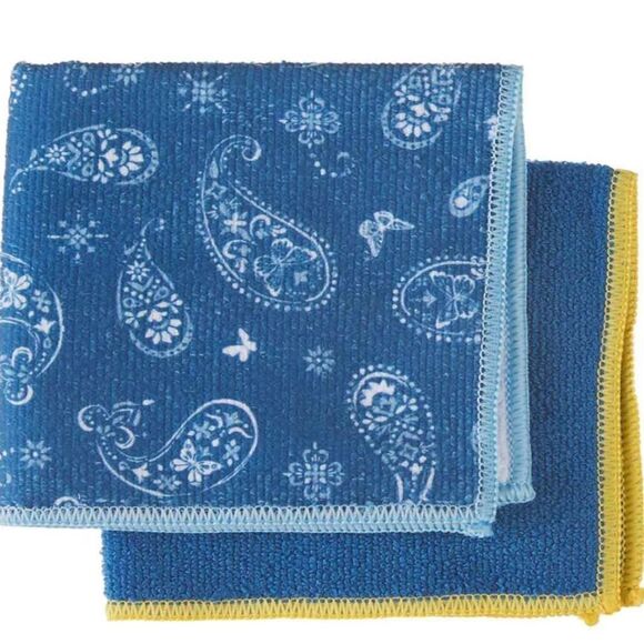 Dolly Parton Paisley and Checkered Kitchen Towel & Dish Cloth Set- Blue - Picture 3 of 10